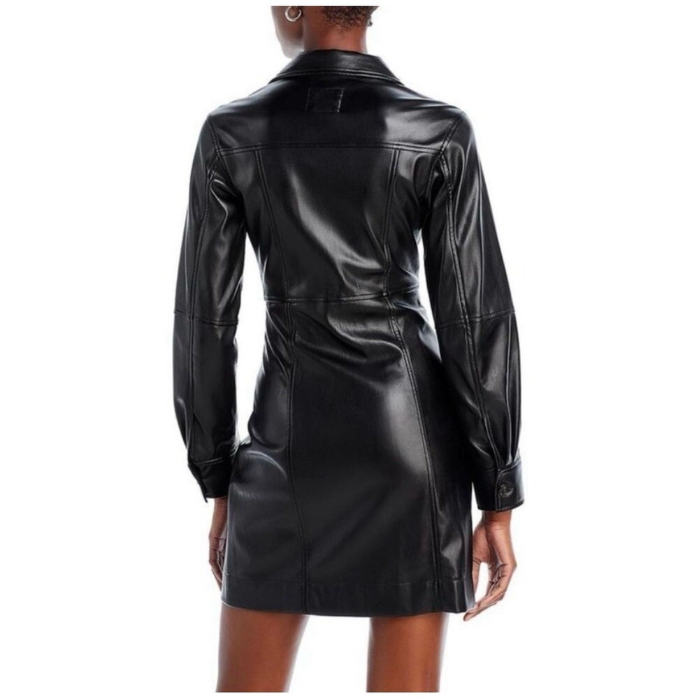 NEW Rails Ruby Faux Leather Black Mini Shirtdress Size Small Long Sleeve NWT - Picture 9 of 14